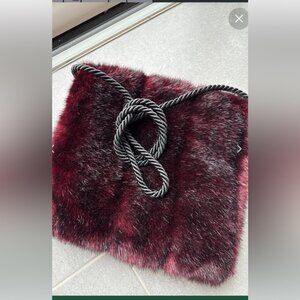 Elegant Black and Maroon Faux Fur Crossbody Purse and Hand Warmer